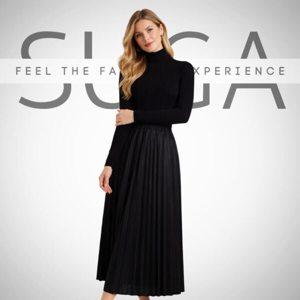 φούστα γυναικεία πλισέ σε μαύρο τύπου δερμάτινη υφή