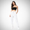 γυναικεία αθλητική φόρμα σε λευκό χρώμα με τσέπες στο πλάι και κορδόνι στη μέση από 100% βαμβάκι
