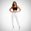γυναικεία αθλητική φόρμα λευκή από βαμβάκι με λάστιχο στη μέση και μαύρο κορδόνι