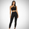 Γυναικείο μαύρο αθλητικό σετ one shoulder crop top και leggings