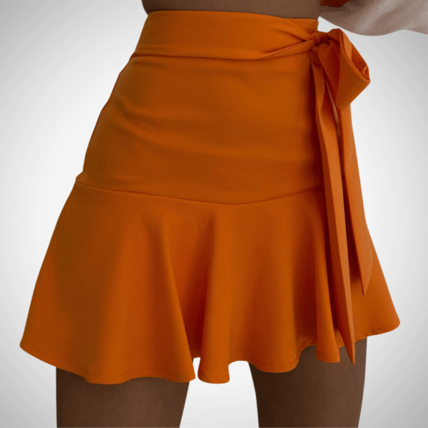 πορτοκαλί άνετη φούστα με ζώνη φιόγκο