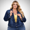 Plus size τζιν μπουφάν με κουμπιά Suga Style σε σκούρο μπλε χρώμα