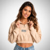 Μπεζ cropped μπλούζα με λάστιχο στη μέση Suga Style – μπροστινή όψη