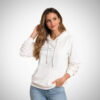 Λευκό γυναικείο hoodie με κουκούλα και σχέδιο στο στήθος