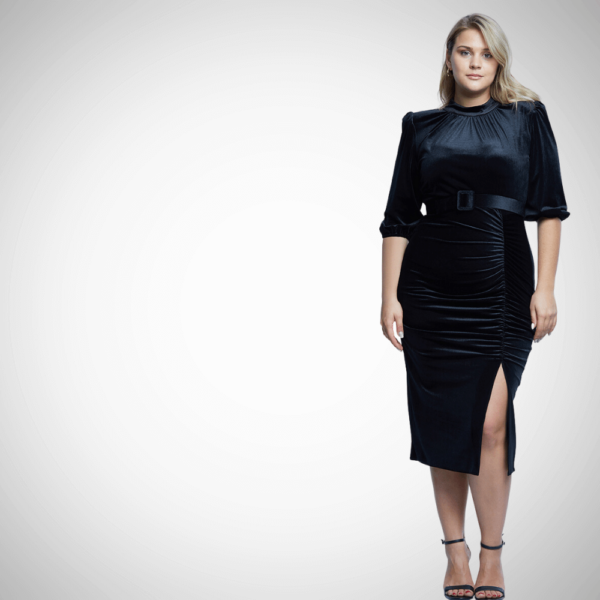 Plus Size - Midi βελούδινο φόρεμα με σκίσιμο | Suga