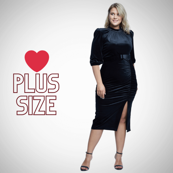 Plus Size - Midi βελούδινο φόρεμα με σκίσιμο | Suga