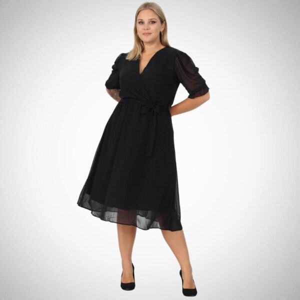 Plus Size - Midi μαύρο φόρεμα με διαφάνειες | Suga