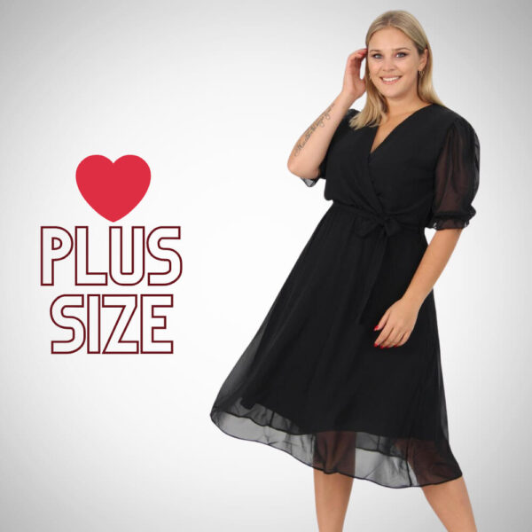 Plus Size - Midi μαύρο φόρεμα με διαφάνειες | Suga