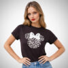 Γυναικεία μαύρη μπλούζα με print Minnie Mouse leopard, casual γραμμή και γυριστό μανίκι.