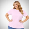 Suga Style plus size βαμβακερή μπλούζα T-shirt ροζ με χαλαρή γραμμή και minimal στιλ