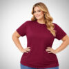 Γυναικεία plus size μπλούζα T-shirt μπορντό από βαμβάκι με άνετη εφαρμογή και κλασικό κόψιμο