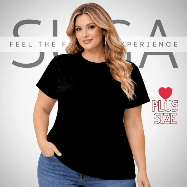 Βαμβακερό plus size T-shirt μαύρο χρώμα Suga Style σε basic γραμμή, ιδανικό για καθημερινές εμφανίσεις