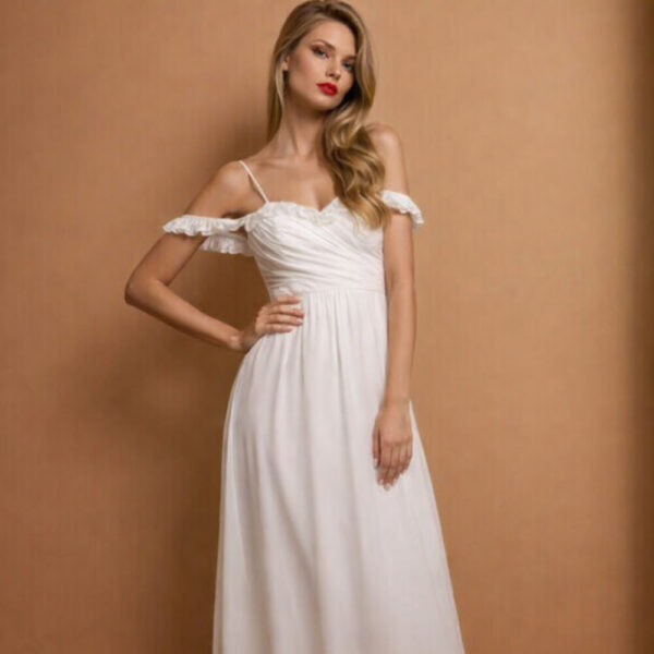 νυφικό φόρεμα για μετά το γάμο ή τη μέρα του γάμου σε θρησκευτικό ή πολιτικό. ρομαντική αίσθηση.