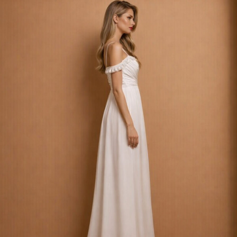 νυφικό φόρεμα για μετά το γάμο ή τη μέρα του γάμου σε θρησκευτικό ή πολιτικό. ρομαντική αίσθηση.