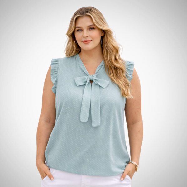 Βεραμάν plus size μπλούζα με πουά μοτίβο, στρογγυλή λαιμόκοψη και κοντό μανίκι (2XL/3XL)