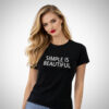 Μαύρο t-shirt γυναικείο με λευκή στάμπα Simple is Beautiful