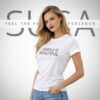 Λευκή μπλούζα T-shirt Suga Style με στάμπα “SIMPLE IS BEAUTIFUL” και στρογγυλή λαιμόκοψη (one size έως L)