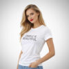 Λευκή μπλούζα T-shirt Suga Style με στάμπα “SIMPLE IS BEAUTIFUL” και στρογγυλή λαιμόκοψη (one size έως L)