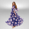 μακρύ γυναικείο μπλε φόρεμα με nude λουλούδια
