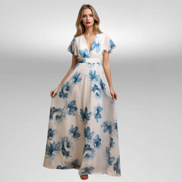 maxi forema leyko me mple louloudia suga collection