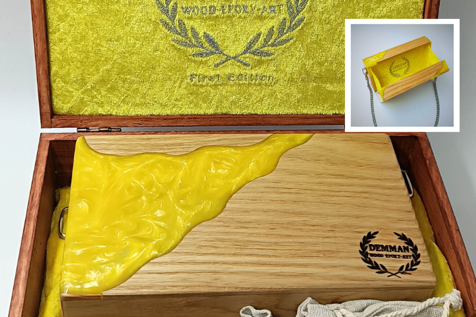 Demman ARTBAG Yellow – ξύλινη συλλεκτική τσάντα μόδας με ένθετο εποξικής ρητίνης και premium design
