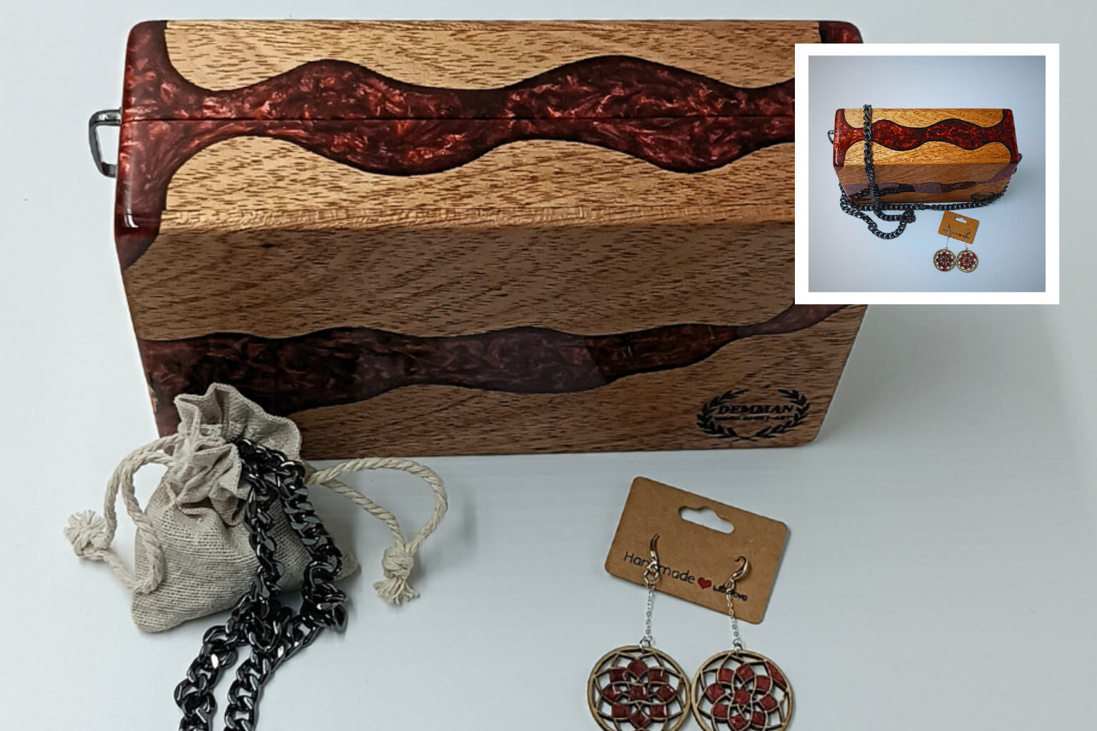 Elegant red wooden statement handbag for women