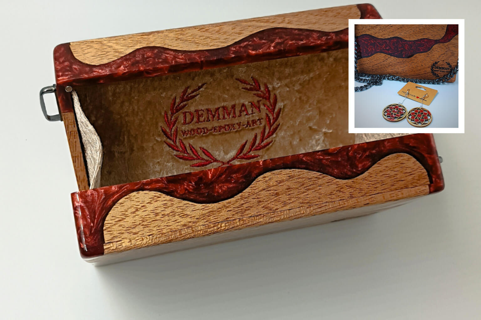 Demman exclusive handcrafted red wooden purse
