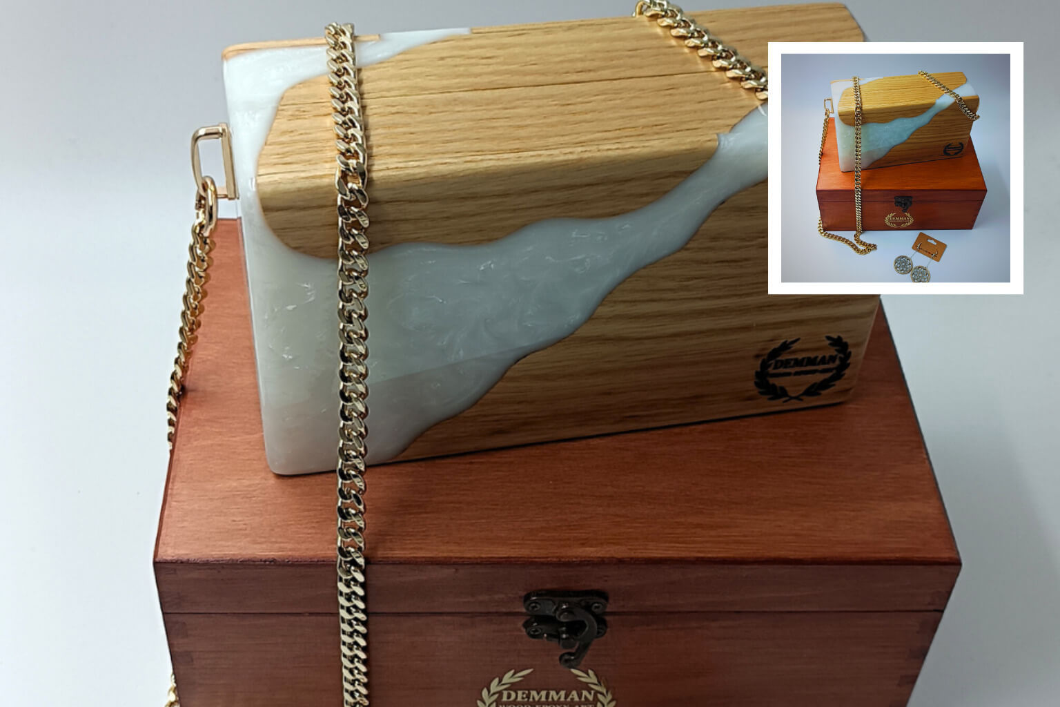 Demman handmade wooden bag in white luxury design