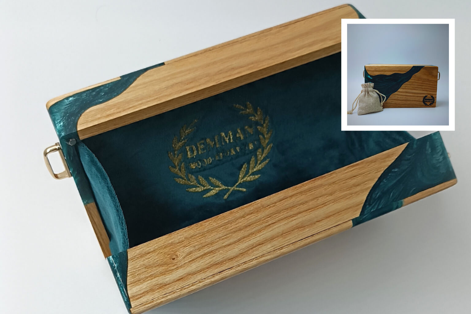Minimalist cypress green handbag crafted from natural wood