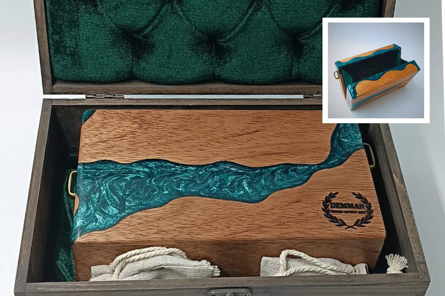 Τσάντα από ξύλο και resin σε συσκευασία δώρου Demman ArtBag σμαραγδί πράσινο