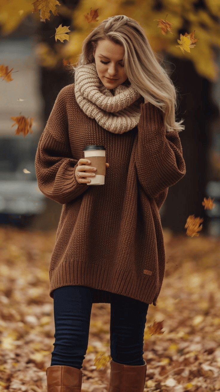 Γυναικείο στυλ με ζεστό κασκόλ και autumn vibes