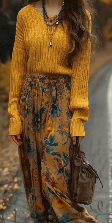 Φθινοπωρινό outfit με φούστα και πουλόβερ