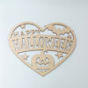 Ξύλινη καρδιά Halloween με κολοκύθα και νυχτερίδα
