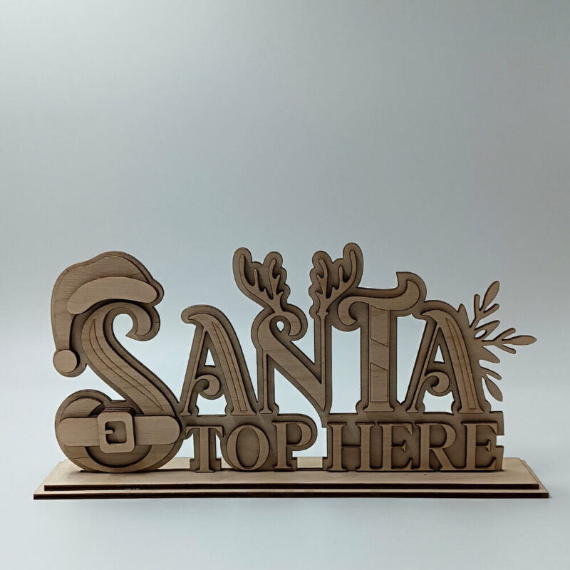 Χειροποίητο ξύλινο διακοσμητικό Santa Stop Here για γιορτινή διακόσμηση