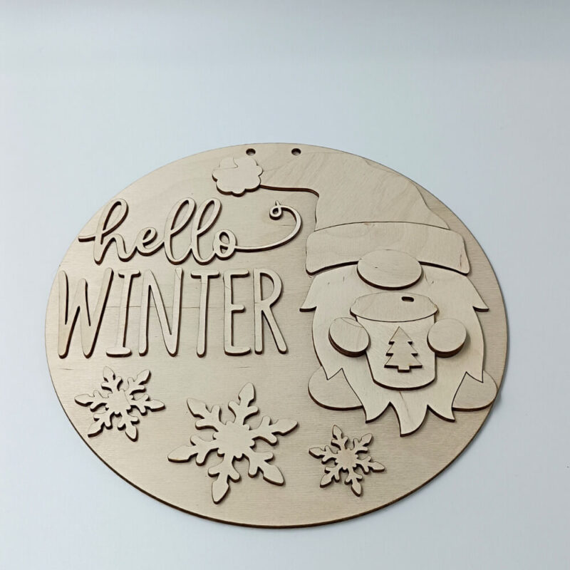 Χειμωνιάτικο ξύλινο διακοσμητικό Hello Winter για πόρτα ή τοίχο