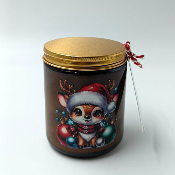 XMAS Little Reindeer κερί σε καραμελέ βάζο με σκούφο Άγιου Βασίλη