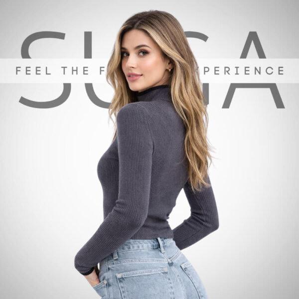 γκρι μπλούζα ανθρακί με ζιβάγκο και μακριά μανίκια ριπ υφή