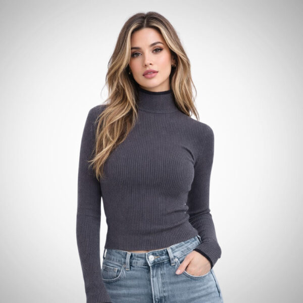 γκρι μπλούζα ανθρακί με ζιβάγκο και μακριά μανίκια ριπ υφή