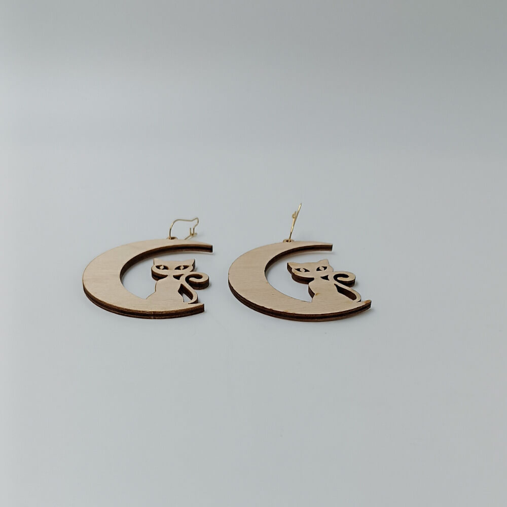 ToXylo ξύλινα σκουλαρίκια γάτα φεγγάρι