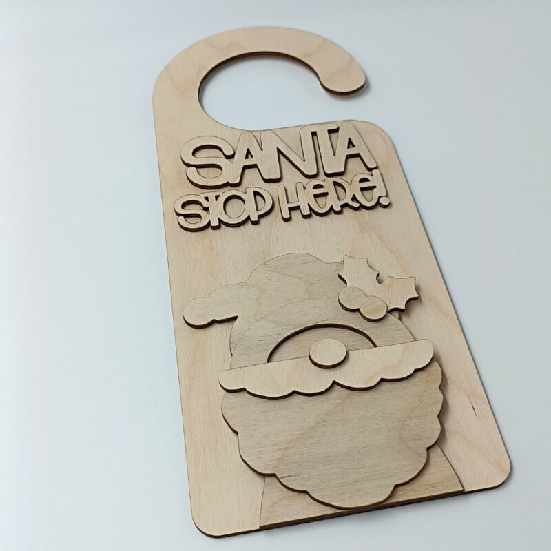 Ξύλινο διακοσμητικό πόρτας Santa Stop Here για σπίτι ή κατάστημα