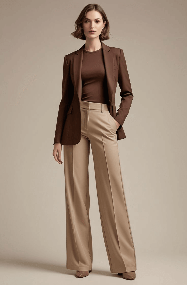 Chocolate brown σακάκι και satin φούστα για κομψό φθινοπωρινό look.