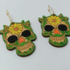 Χειροποίητα ξύλινα σκουλαρίκια με floral σχέδιο νεκροκεφαλής