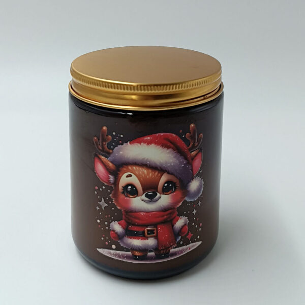 Κερί δώρου με ταρανδάκι και χρυσό καπάκι