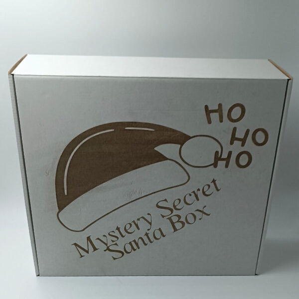 christmas santa box με σχέδιο santa hat και επιγραφή mystery gift