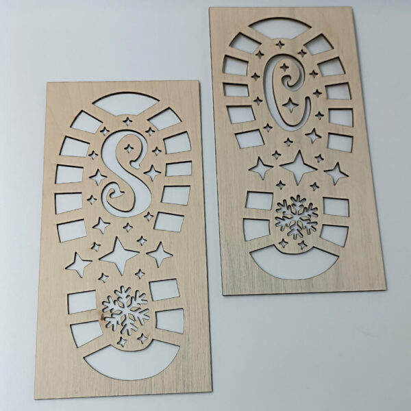 ξύλινο πατρόν πατημασιών Santa με αρχικό S