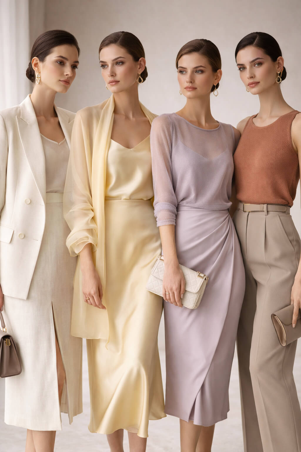 Γυναικεία high fashion looks με λινό και cotton blends, μεταξωτό σατέν, sheer υφάσματα και λεπτά πλεκτά, κυρίαρχες υφές στις τάσεις Άνοιξη – Καλοκαίρι 2026.