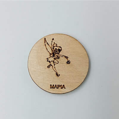Χειροποίητο ξύλινο μαγνητάκι για βάπτιση κοριτσιού και παιδικό πάρτι δωράκια με θέμα την tinker bell τίνκερ μπελ