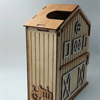 Ξύλινο κουτί δώρου σπιτάκι μπροστινή όψη