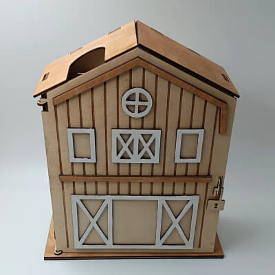 Ξύλινο κουτί δώρου σπιτάκι μπροστινή όψη