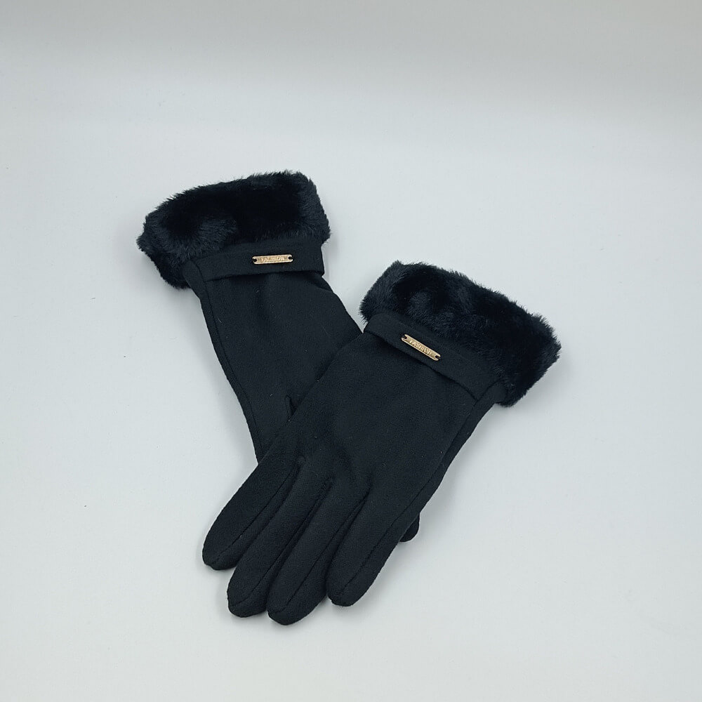 Γάντια γυναικεία suede με γούνινη μανσέτα για ζεστασιά και elegant εμφάνιση